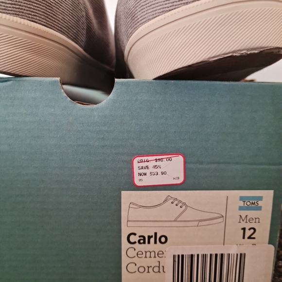 Men's Toms, Carlo style, size 12, light grey denim,new with tags in box, laced - Picture 5 of 5